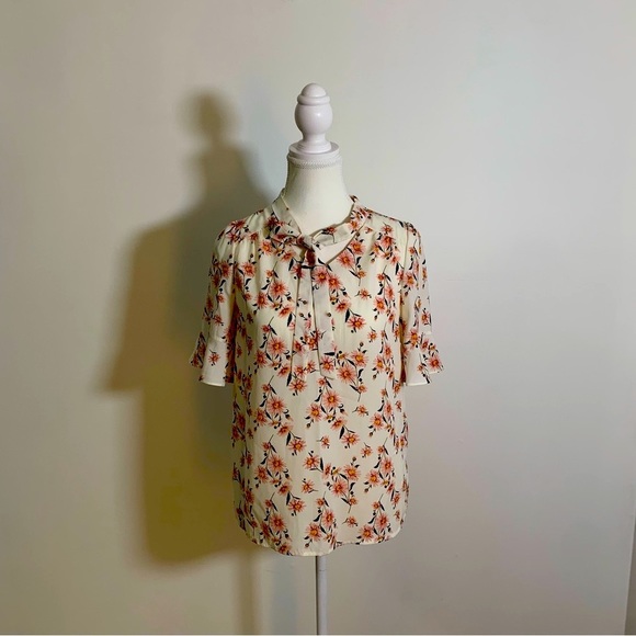 White Floral Short Sleeve Chiffon Blouse - Picture 1 of 11